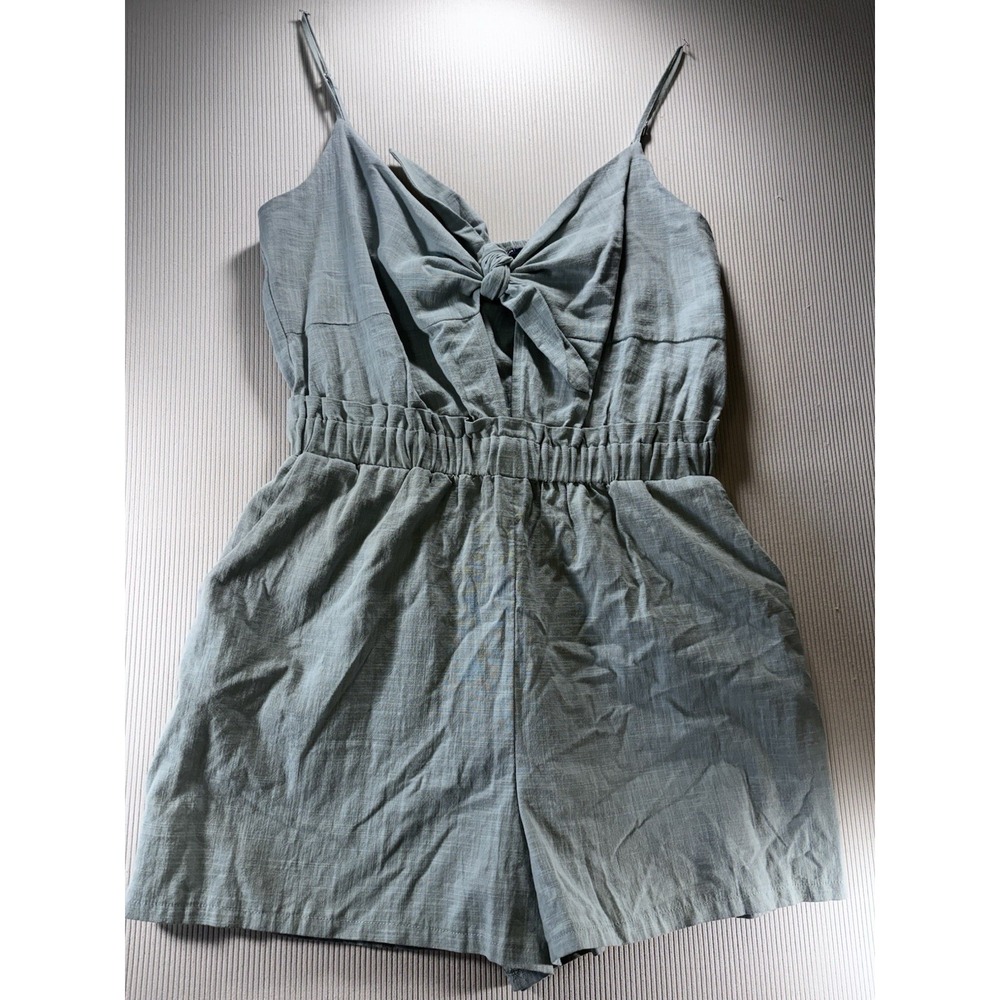 Romper‎ Front Tie Sleeveless Elastic Waist  Sleeveless Gray Green M New Coquette